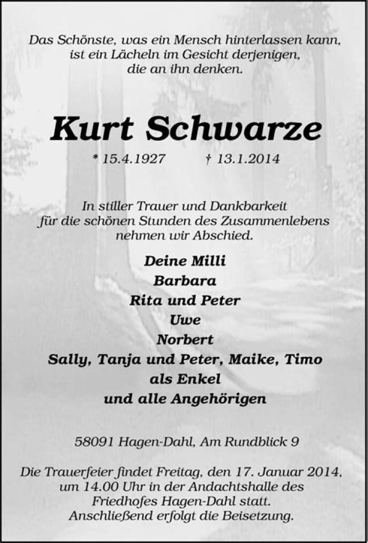 Kurt Schwarze Obituary, Columbus Indiana, Kurt Schwarze Has Died